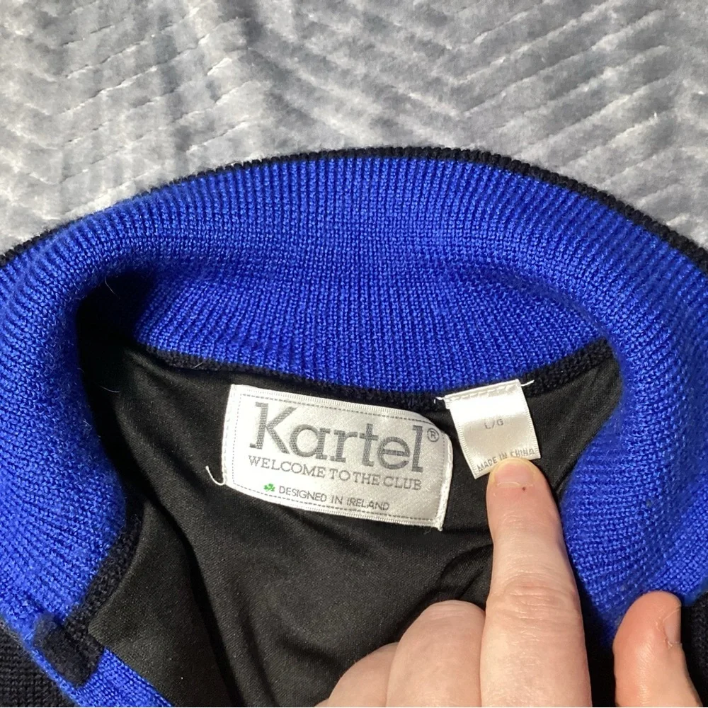 Mens Kartel Wool Blend Windbreaker 1/4 Zip Golf Sweater Pullover Navy Large‎
